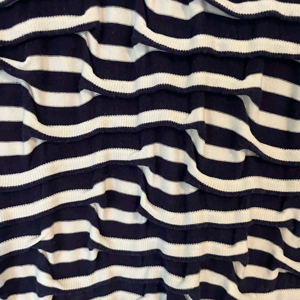 Navy and White Striped Dress With Ruffle Neckline - Picture 5 of 5